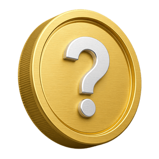 Moneda 3D dorada de carácter decorativo con un signo de interrogación en la página de preguntas frecuentes